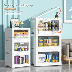 Tủ đồ Cửa Đôi Mở Gấp Hộp Bảo Quản Tủ Trong Suốt Nhà Có Nắp Bánh Xe Xếp Chồng Tủ Quần Áo Tổ Chức Hộp Đựng Hộp Bảo Quản - Hình 2