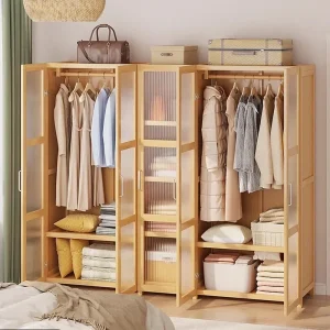 Tủ đồ Gỗ Waredrobe Tủ Quần Áo Tủ Quần Áo Bảo Quản Quần Áo Tủ Quần Áo Di Động Tủ Hồ Sơ Khối Lập Phương Mở Màn Hình Nội Thất Cho Căn Phòng - Hình 2