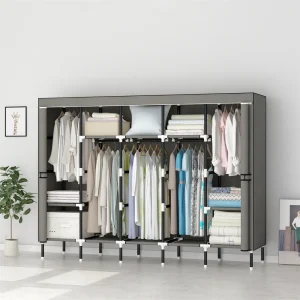 Tủ đồ LEEGOHOME Tủ Quần Áo Tủ Quần Áo 80in 203x42x170CM Tủ Quần Áo Vải Thép Treo Quần Áo kèm 10 Kệ Chứa Đồ & 5 Thanh Treo - Hình 2