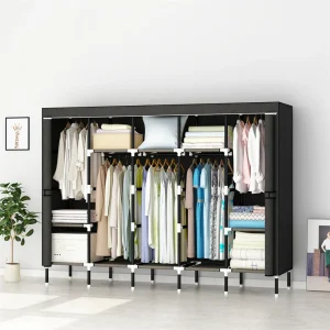 Tủ đồ LEEGOHOME Tủ Quần Áo Tủ Quần Áo 80in 203x42x170CM Tủ Quần Áo Vải Thép Treo Quần Áo kèm 10 Kệ Chứa Đồ & 5 Thanh Treo