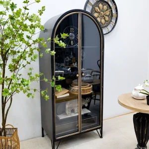 Tủ đồ Mỹ Vintage Đôi Mở Cửa Kính Tủ Trưng Bày Vòm Sắt Nghệ Thuật Tủ Sách Pháp Tủ Rượu Phòng Khách