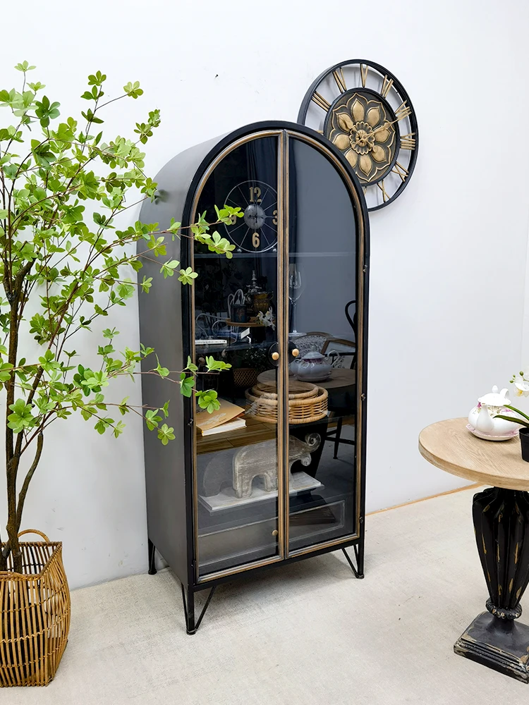 Tủ đồ Mỹ Vintage Đôi Mở Cửa Kính Tủ Trưng Bày Vòm Sắt Nghệ Thuật Tủ Sách Pháp Tủ Rượu Phòng Khách Tủ đồ Mỹ Vintage Đôi Mở Cửa Kính Tủ Trưng Bày Vòm Sắt Nghệ Thuật Tủ Sách Pháp Tủ Rượu Phòng Khách