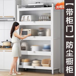 Tủ đựng đồ gia dụng nhiều tầng cao từ trần đến sàn có cửa tủ giá bếp bát đa năng tủ búp phê tủ tủ khóa - Hình 4