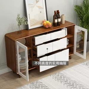 Tủ đựng trà và rượu khung gỗ chắc chắn của Trung Quốc tích hợp tủ đựng đồ nhà bếp tối giản hiện đại, tủ cao, phòng khách gia đình dựa vào tường - Hình 2