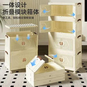 Tủ Gấp Tủ bảo quản có bánh xe hộ gia đình bé trẻ em quần áo đồ chơi nhựa lắp đặt ăn nhẹ miễn phí Tủ hộp Tủ búp phê - Hình 2
