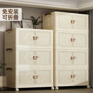 Tủ Gấp Tủ bảo quản có bánh xe hộ gia đình bé trẻ em quần áo đồ chơi nhựa lắp đặt ăn nhẹ miễn phí Tủ hộp Tủ búp phê