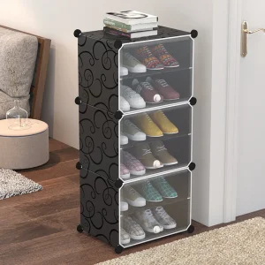 Tủ Giày Lắp Ráp Đơn Giản Tủ Giày Nhựa Tủ Giày Chống Bụi Hiện Đại Cửa Trong Suốt Tủ Giày Màu Đen - Hình 2