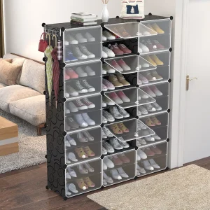 Tủ Giày Lắp Ráp Đơn Giản Tủ Giày Nhựa Tủ Giày Chống Bụi Hiện Đại Cửa Trong Suốt Tủ Giày Màu Đen - Hình 4