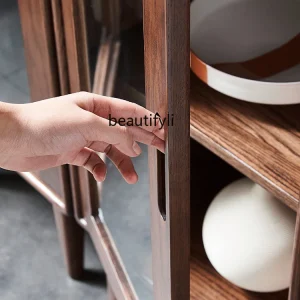 Tủ Gỗ Chắc Chắn Bên Tivi Tủ Đen Óc Chó Màu Tủ Quần Áo Cửa Kính Tủ Sách phong cách Châu Âu Phòng Khách Hẹp Tủ Thay Đồ - Hình 4