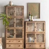 Tủ Gỗ Chắc Chắn Chạm Khắc Vintage Tủ Rượu Phòng Khách Đau Khổ Cửa Kính Trưng Bày