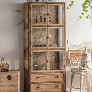 Tủ Gỗ Chắc Chắn Chạm Khắc Vintage Tủ Rượu Phòng Khách Đau Khổ Cửa Kính Trưng Bày - Hình 2