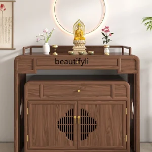 Tủ Gỗ Chắc Chắn Phật Giáo Nội Địa Phật Tủ Đèn Cao Cấp Thần Tài Thờ Phật Điện Phòng Khách Hương Bàn - Hình 2