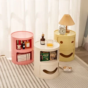 Tủ hai tầng, Bàn đầu giường mặt cười, Phòng khách Tủ tròn nhỏ có cửa trượt, Tủ giường bằng nhựa - Hình 2