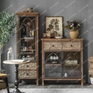 Tủ Kính chạm khắc Tủ Rượu Tủ Tường Gỗ Chắc Chắn B & B Phòng khách và Khách sạn Tủ trưng bày - Hình 2