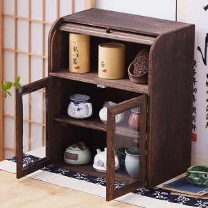 Tủ kính retro đôi chống bụi – Kệ để bàn trà, chống côn trùng, trang trí phòng sang trọng