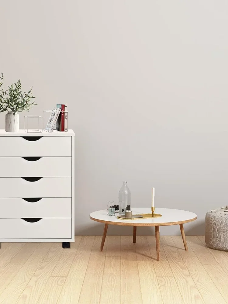 Tủ L 5 ngăn kéo Tủ bằng gỗ có bánh xe Tủ bên di động để sử dụng cho văn phòng tại nhà, màu trắng - Hình 2 Tủ L 5 ngăn kéo Tủ bằng gỗ có bánh xe Tủ bên di động để sử dụng cho văn phòng tại nhà, màu trắng - Hình 2