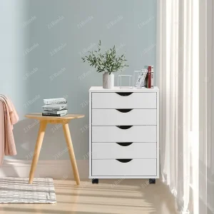 Tủ L 5 ngăn kéo Tủ bằng gỗ có bánh xe Tủ bên di động để sử dụng cho văn phòng tại nhà, màu trắng - Hình 3