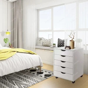 Tủ L 5 ngăn kéo Tủ bằng gỗ có bánh xe Tủ bên di động để sử dụng cho văn phòng tại nhà, màu trắng - Hình 4