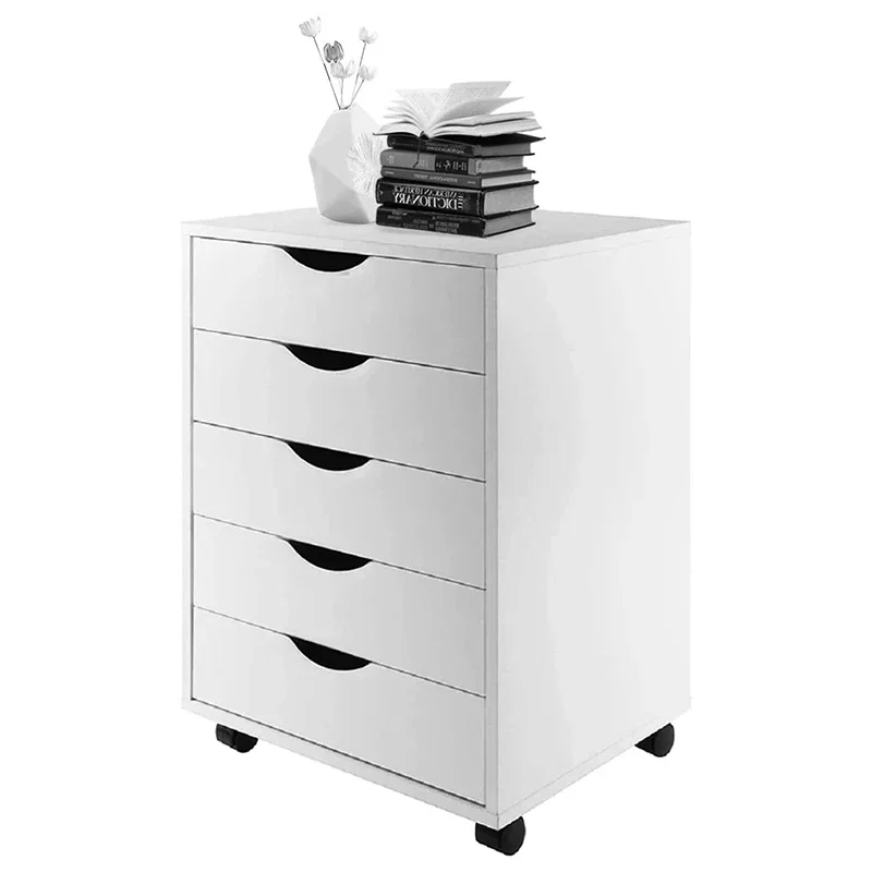 Tủ L 5 ngăn kéo Tủ bằng gỗ có bánh xe Tủ bên di động để sử dụng cho văn phòng tại nhà, màu trắng Tủ L 5 ngăn kéo Tủ bằng gỗ có bánh xe Tủ bên di động để sử dụng cho văn phòng tại nhà, màu trắng