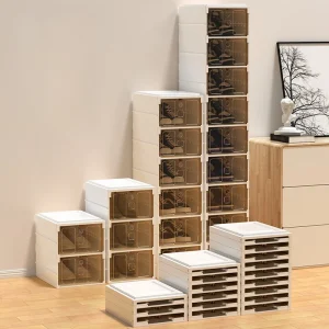 Tủ Lớp Lắp Đặt Hộp Đựng Giày Gấp Không Cần Trà Bóng Trong Suốt Giá Giày PP Chất Liệu PET Giày Hiện Vật Tủ Bảo Quản