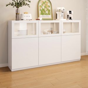 Tủ Màu trắng kem kiểu phong cách châu Âu Tủ búp phê nhà đơn giản Tủ rượu Tủ chè Tủ khóa Tủ bảo quản đa năng - Hình 2