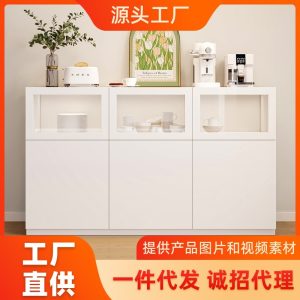Tủ Màu trắng kem kiểu phong cách châu Âu Tủ búp phê nhà đơn giản Tủ rượu Tủ chè Tủ khóa Tủ bảo quản đa năng