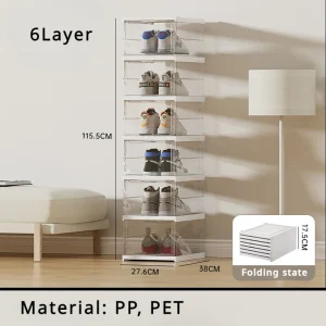 Tủ Một Mảnh Không Cần Lắp Đặt Hộp Đựng Giày Gấp 6 Lớp Bốn Mặt Tủ Giày Có Độ Thấm Cao Tủ Trưng Bày Trong Suốt - Hình 4