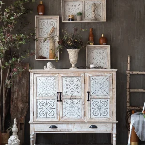 Tủ Mỹ retro gỗ nguyên khối khắc cũ phòng khách hiên trang trí Tủ phòng ngủ Tủ khóa - Hình 3
