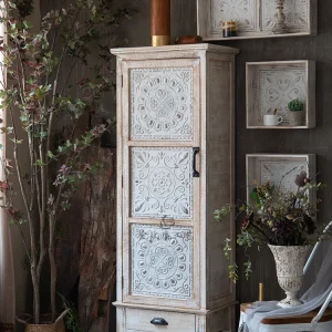 Tủ Mỹ retro gỗ nguyên khối khắc cũ phòng khách hiên trang trí Tủ phòng ngủ Tủ khóa