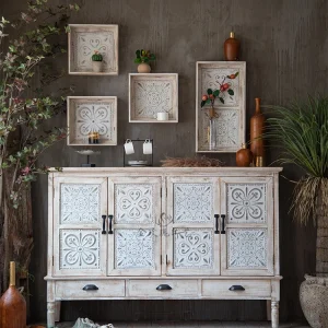 Tủ Mỹ retro gỗ nguyên khối khắc cũ phòng khách hiên trang trí Tủ phòng ngủ Tủ khóa - Hình 4