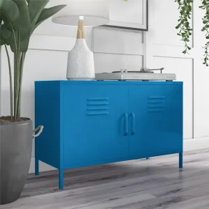 Tủ Novogratz Cache 2 cửa Tủ khóa kim loại rộng Tủ có điểm nhấn Màu xanh lam 15,75 X 39,37 X 25,20 Trong ngăn kéo cho phòng ngủ - Hình 2