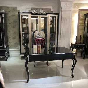 Tủ Phong cách châu Âu khắc gỗ nguyên khối Tủ sách trống bàn Tủ sách đồ nội thất nghiên cứu - Hình 4