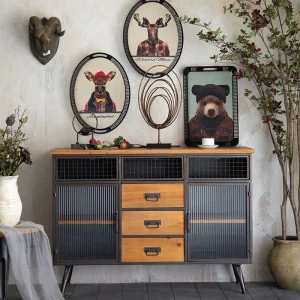 Tủ Phong Cách Công Nghiệp Nội Thất Ngăn Kéo Retro Đồng Hồ Nam Sắt Tủ Hộ Gia Đình Tủ Trà Gỗ Chắc Chắn Nhà Hàng Thanh
