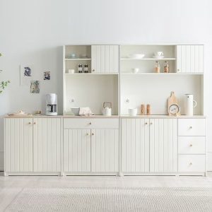 Tủ Phong cách kem Tủ búp phê hiện đại tích hợp vào tường Tủ bếp nhà hàng hiện đại Tủ đa chức năng - Hình 2