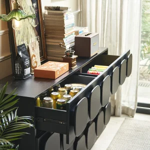 Tủ Phòng Khách Lối Vào Tủ Thiết Kế Ngăn Kéo Phong Cách Trung Cổ Màu Đen Cổ Tủ Lắp Ráp Tủ Ngăn Kéo - Hình 2