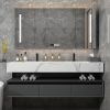 Tủ phòng tắm bằng đá phiến sang trọng nhẹ tất cả trong một kết hợp chậu rửa hiện đại tối giản chậu rửa phòng tắm gương thông minh gỗ rắn