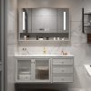 Tủ phòng tắm bằng đá phiến tối giản hiện đại kết hợp gỗ sồi phòng tắm bằng gỗ nguyên khối phòng tắm bồn rửa mặt tủ tùy chỉnh