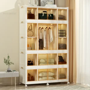 Tủ quần áo gấp trong suốt Tủ quần áo gia đình Phòng ngủ Tủ nhiều lớp Tủ bảo quản quần áo Phòng cho thuê Tủ quần áo nhựa đơn giản C - Hình 3