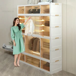 Tủ quần áo gấp trong suốt Tủ quần áo gia đình Phòng ngủ Tủ nhiều lớp Tủ bảo quản quần áo Phòng cho thuê Tủ quần áo nhựa đơn giản C