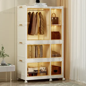 Tủ quần áo gấp trong suốt Tủ quần áo gia đình Phòng ngủ Tủ nhiều lớp Tủ bảo quản quần áo Phòng cho thuê Tủ quần áo nhựa đơn giản C - Hình 4