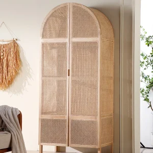 Tủ quần áo gỗ nguyên khối Bắc Âu, Tủ đựng đồ mây đan đơn giản, phòng ngủ ở nhà dân, quần áo bằng gỗ sáp trắng mở phẳng - Hình 2
