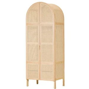 Tủ quần áo gỗ nguyên khối Bắc Âu, Tủ đựng đồ mây đan đơn giản, phòng ngủ ở nhà dân, quần áo bằng gỗ sáp trắng mở phẳng