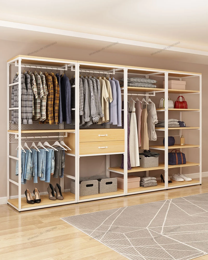 Tủ quần áo kim loại không cửa ngăn, thép và gỗ, cụm giá để đồ mở, giá để đồ bằng sắt, sàn phòng ngủ đến sàn - Hình 2 Tủ quần áo kim loại không cửa ngăn, thép và gỗ, cụm giá để đồ mở, giá để đồ bằng sắt, sàn phòng ngủ đến sàn - Hình 2