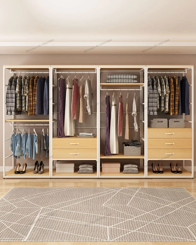 Tủ quần áo kim loại không cửa ngăn, thép và gỗ, cụm giá để đồ mở, giá để đồ bằng sắt, sàn phòng ngủ đến sàn - Hình 4 Tủ quần áo kim loại không cửa ngăn, thép và gỗ, cụm giá để đồ mở, giá để đồ bằng sắt, sàn phòng ngủ đến sàn - Hình 4