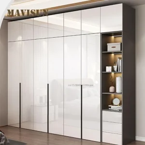 Tủ Quần Áo Nhà Phòng Ngủ Sang Trọng Bóng Cao Đơn Giản Hiện Đại Có Bàn Trang Điểm Tối Giản Bốn Hoặc Sáu Cửa Tủ Lớn Màu Trắng - Hình 2