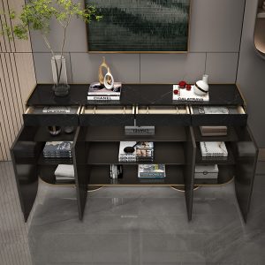 Tủ rượu phòng khách tủ Ý đá tối giản tủ búp phê gỗ nguyên khối phong cách sang trọng nhập cửa nhập hiên tủ thay đồ cà phê - Hình 4