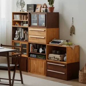 Tủ Sách Gỗ Nguyên Khối Miễn Phí Tủ Kẻ Sọc Phòng Khách Tủ Thấp Kệ Từ Sàn Đến Trần Tủ Sách Nhật Bản - Hình 3
