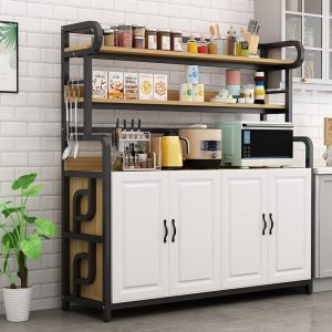 Tủ sắt rèn tủ bếp nhiều tầng gia đình đa năng lò nướng lò vi sóng kệ để đồ tủ cao từ trần đến sàn - Hình 2