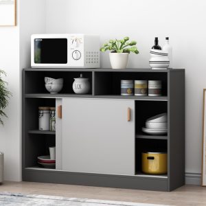 Tủ trà cửa trượt tủ búp phê hiện đại tối giản tủ bếp gỗ rắn tủ để đồ ban công thay đồ bán buôn - Hình 4