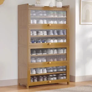 Tủ Trong Suốt Đơn Giản Tủ Giày Tre Storag Chứa Màn Hình Có Thể Điều Chỉnh Giá Để Giày Entryway phong cách Châu Âu Schoenenkasten Đồ Nội Thất - Hình 3